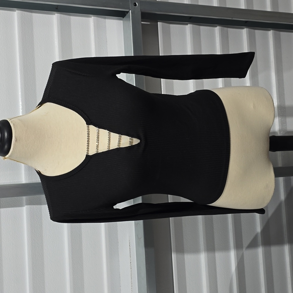 Just Polly New York Long Sleeve Black Top with Jewel Design Size Large